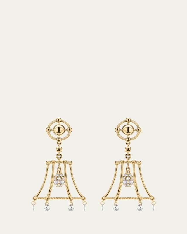 18K Yellow Gold Lamp Shade Drop Earrings with Diamonds